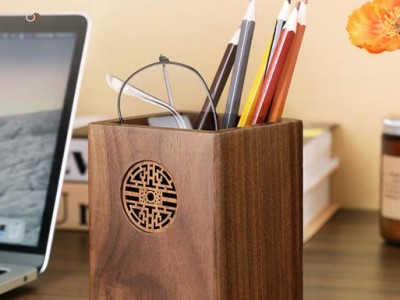 黑胡桃木实木创意笔筒办公室桌面木质文具用品收纳盒轻奢高档笔座图1